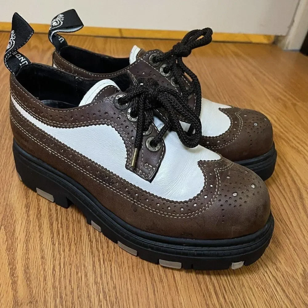 Vintage Y2K London Underground brown oxford wingtip lace up creeper shoes US 7.5